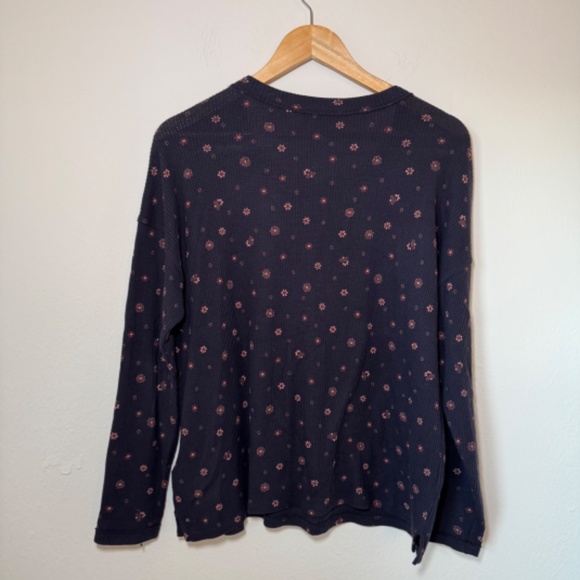 Madewell Henley Women's SM Navy Blue Ditsy Floral Prairie Thermal Casual Sweater - Picture 5 of 6